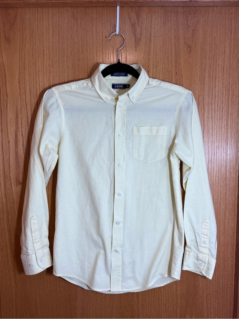 IZOD Boys Size 14 Pale Yellow Oxford Button Down Long Sleeve Shirt
